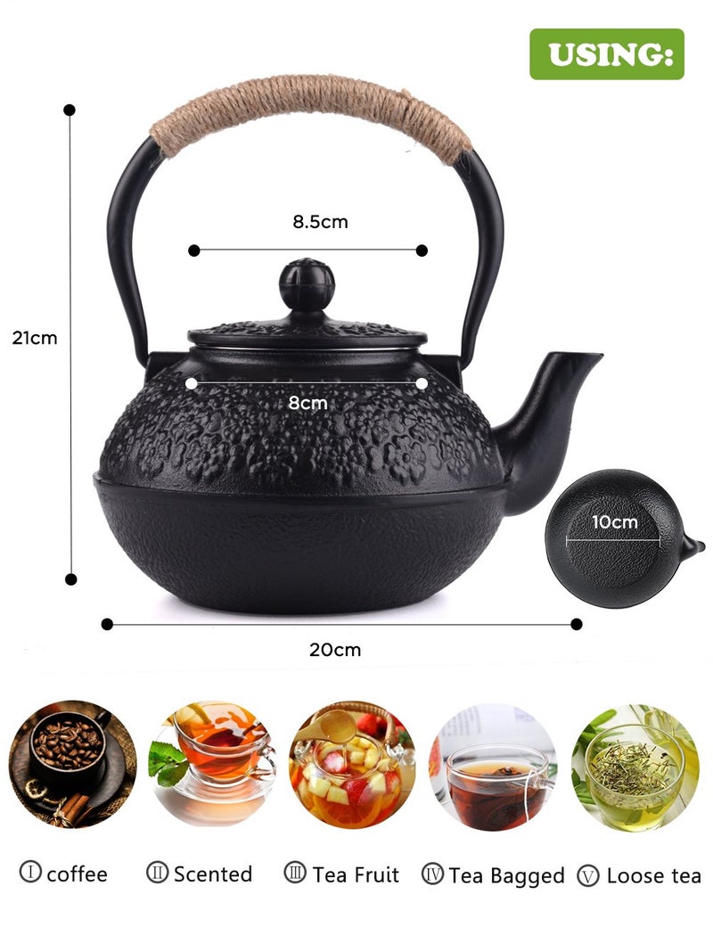 Sotya Cast Iron Teapot, 40oz/1200ml Japanese Tetsubin Tea Pot with Infuser for Loose Leaf and Tea Bags, Tea Kettle Coated with Enameled Interior for Stove Top, Black - Image 4